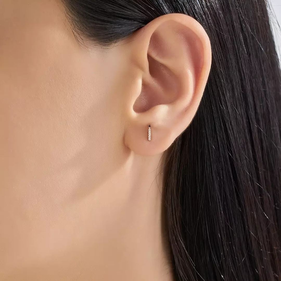 İ Harf Pırlanta Taşlı Rose Altın Tek Küpe