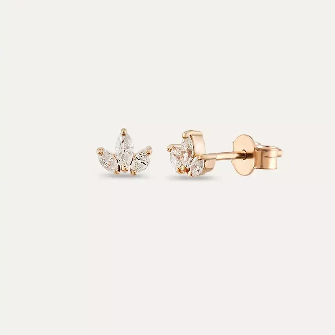 Purity  0.25 CT Markiz Kesim Pırlanta Taşlı Rose Altın Küpe