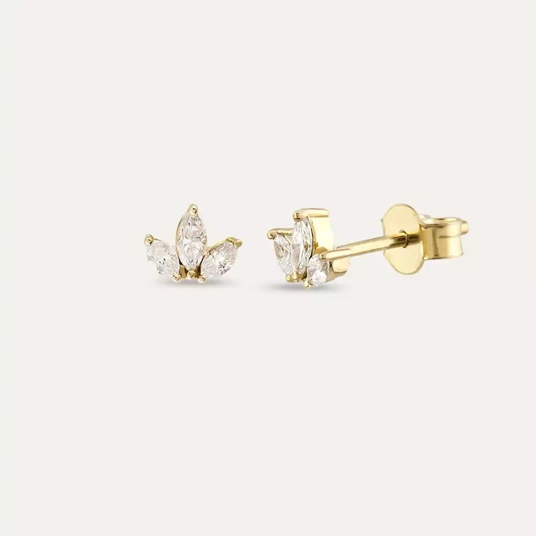 Purity 0.25 CT Markiz Kesim Pırlanta Taşlı Sarı Altın Küpe