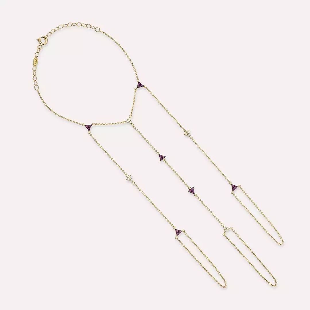 Delta Yakut ve Pırlanta Taşlı Sarı Altın Şahmeran