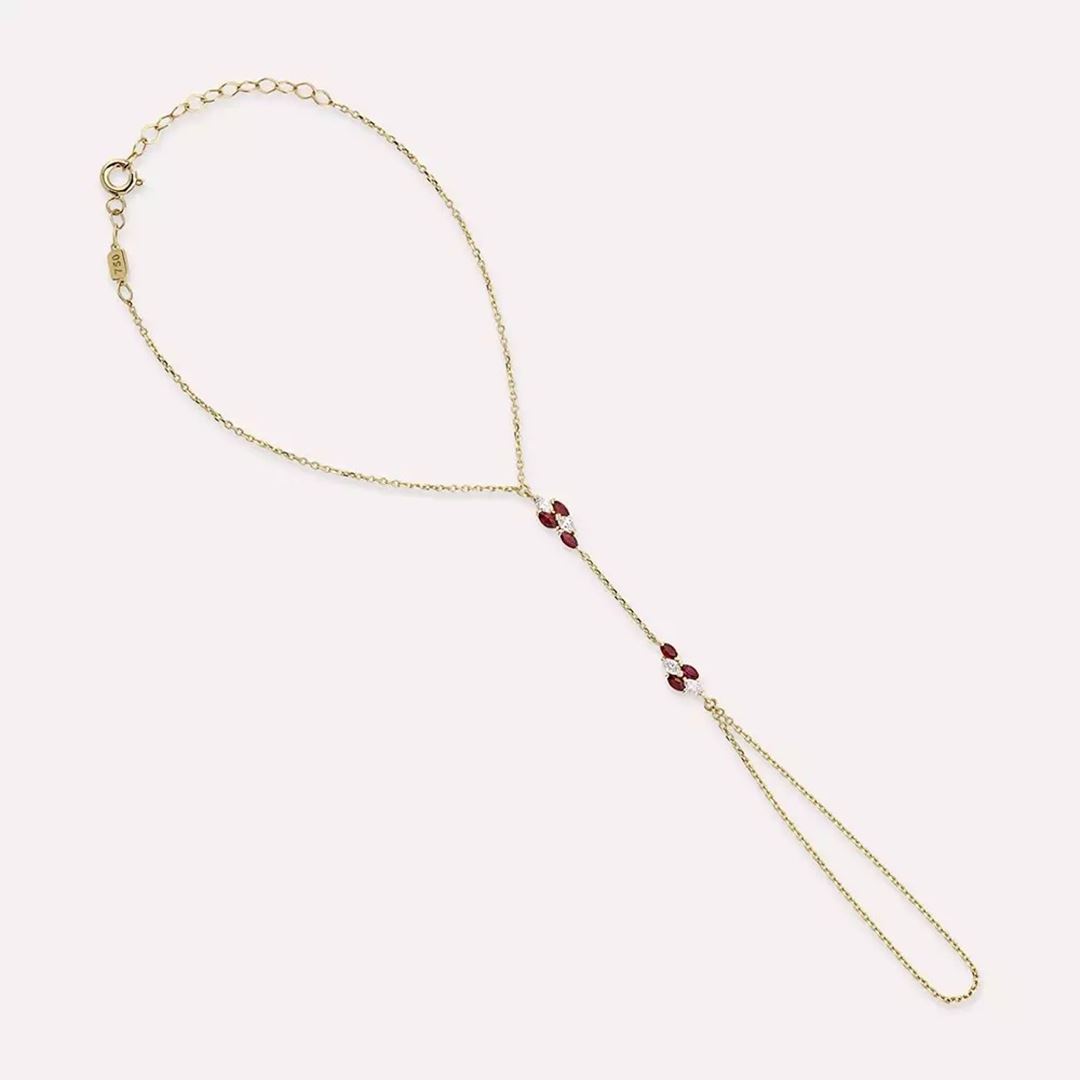 Rubia Markiz Kesim Yakut ve Pırlanta Taşlı Sarı Altın Şahmeran