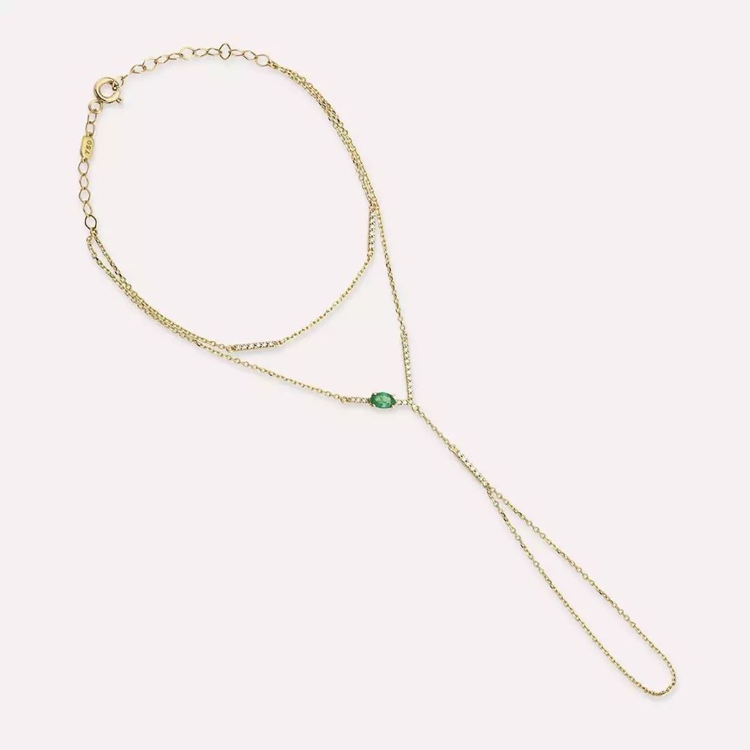 Gemma Oval Kesim Zümrüt ve Pırlanta Taşlı Sarı Altın Şahmeran