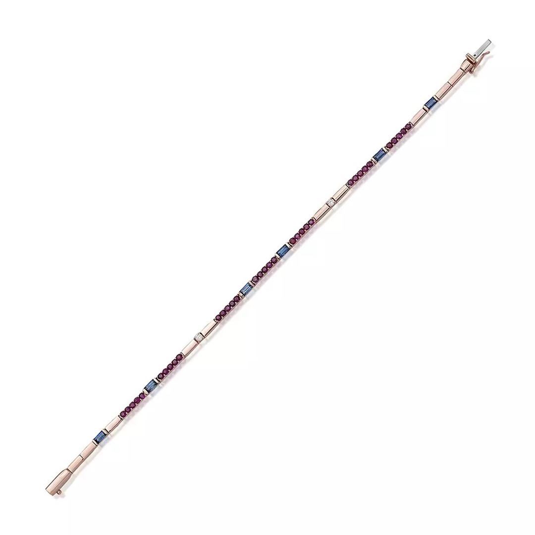 Mosaic 2.28 CT Yakut, Safir ve Pırlanta Taşlı Rose Altın Suyolu Bileklik