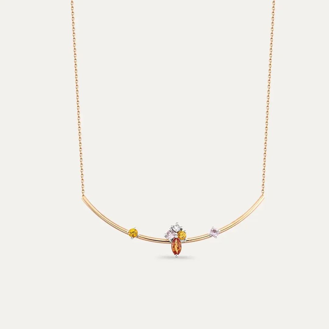 0.67 CT Multicolor Safir Taşlı Rose Altın Kolye