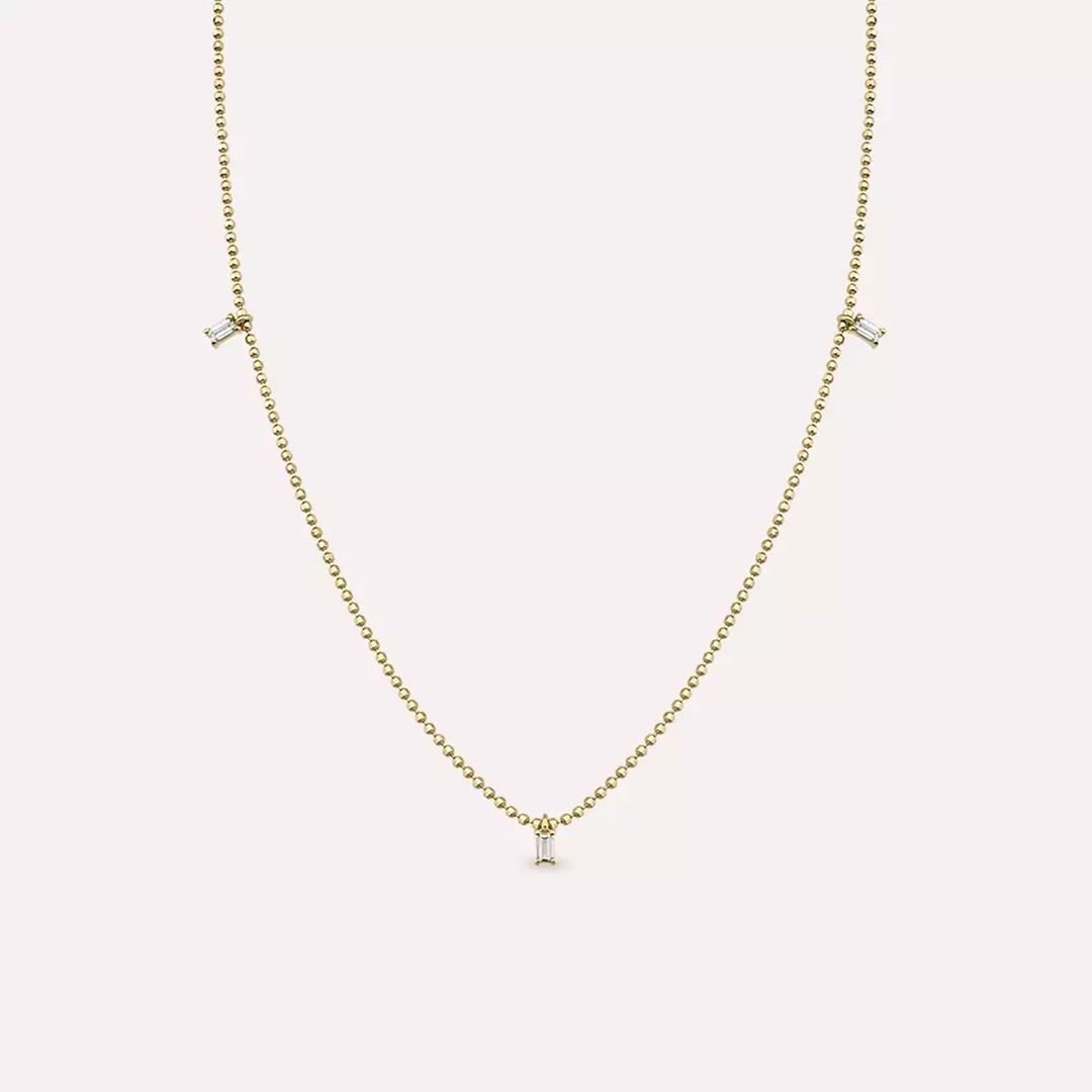 Tess Baget Kesim Pırlanta Taşlı Sarı Altın Kolye