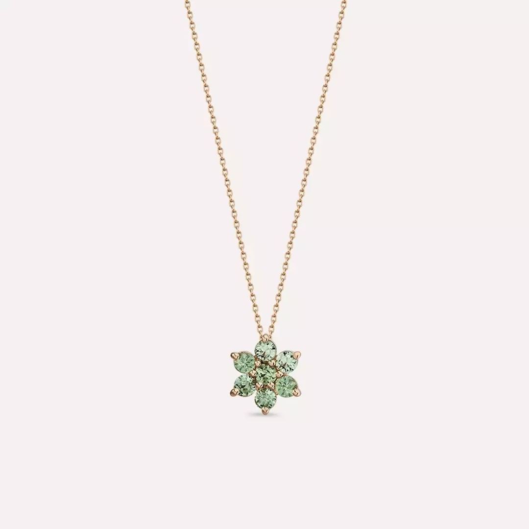 Luvis Green Safir Taşlı Rose Altın Kolye