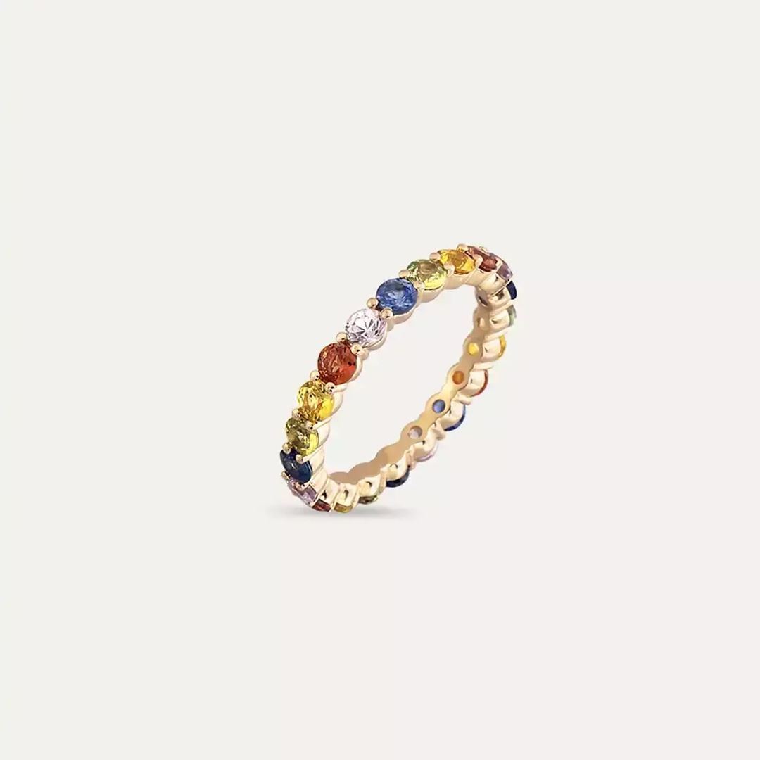 2.60 CT Multicolor Safir Taşlı Sarı Altın Yüzük