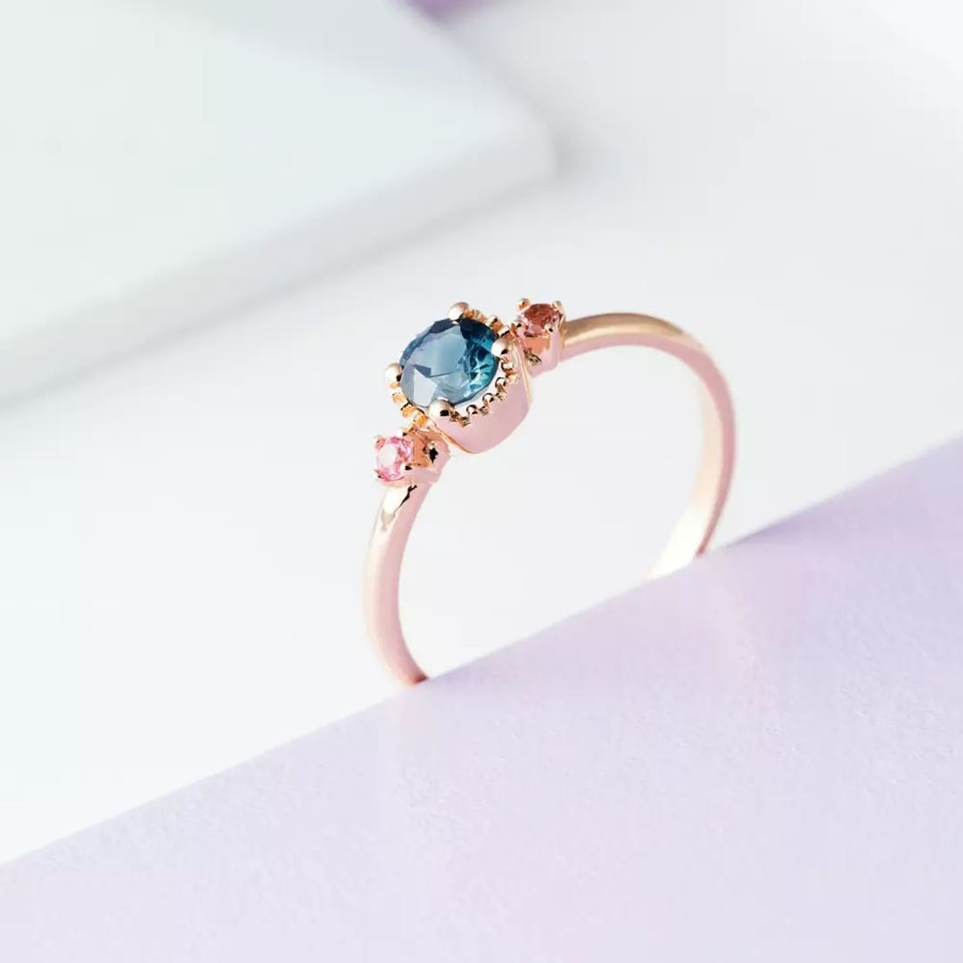 Trine Multicolor Safir Taşlı Rose Altın Yüzük