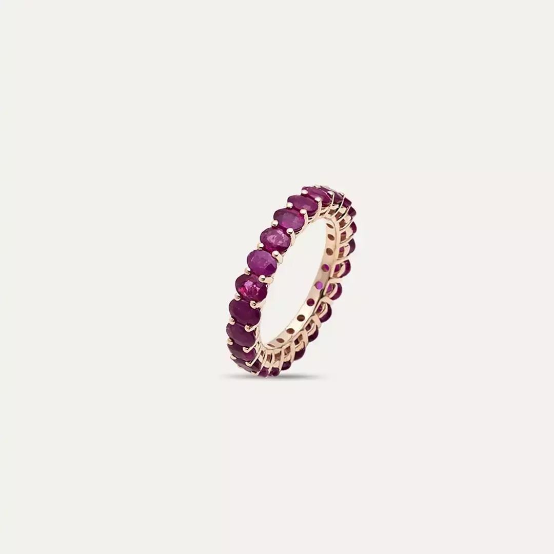 Oval Kesim Yakut Taşlı Rose Altın Tamtur Yüzük