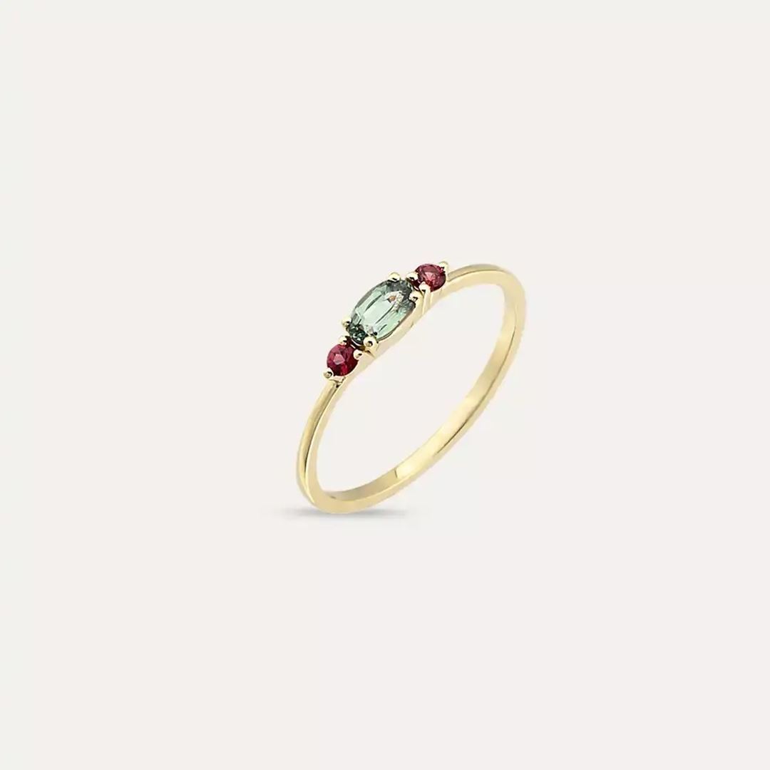 Tria 0.45 CT Green Safir ve Red Safir Taşlı Yüzük