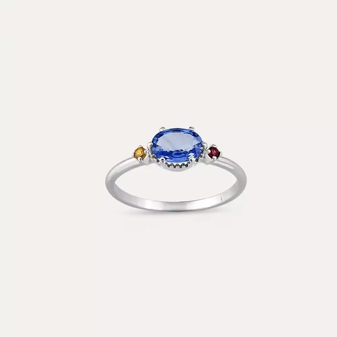 1.13 CT Multicolor Safir Taşlı Beyaz Altın Yüzük