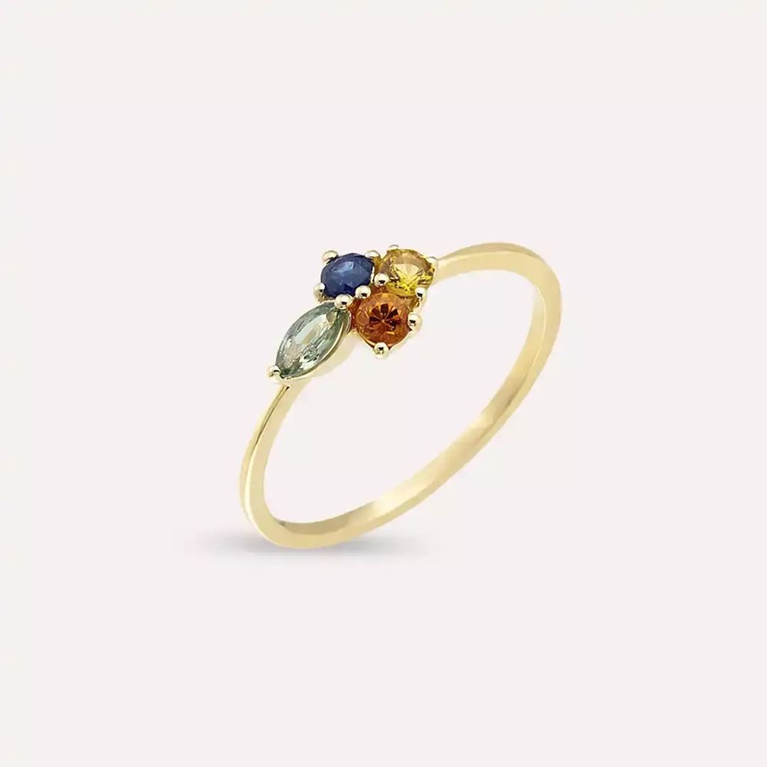 Zaria 0.55 CT Multicolor Safir Taşlı Sarı Altın Yüzük