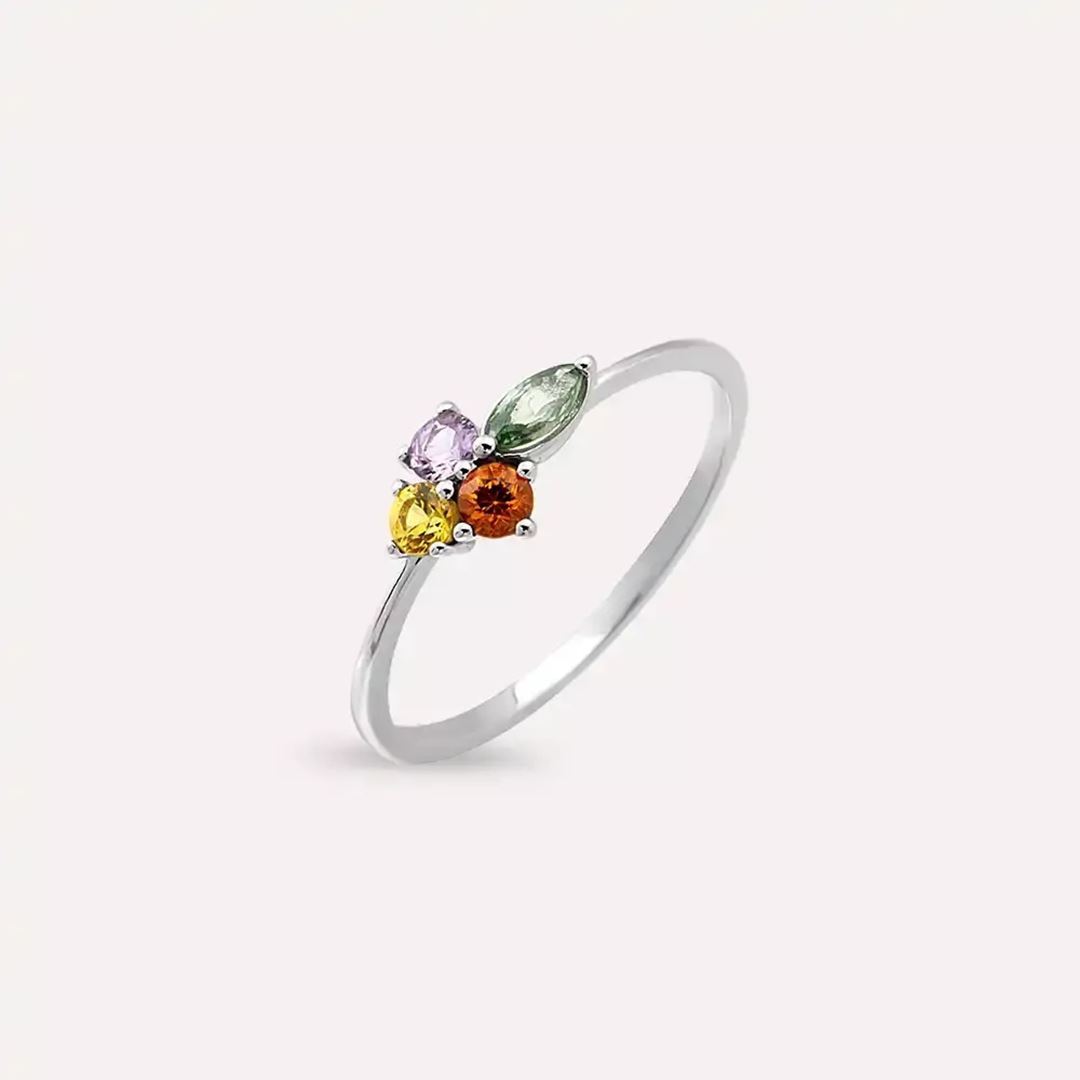 Zaria 0.53 CT Multicolor Safir Taşlı Beyaz Altın Yüzük