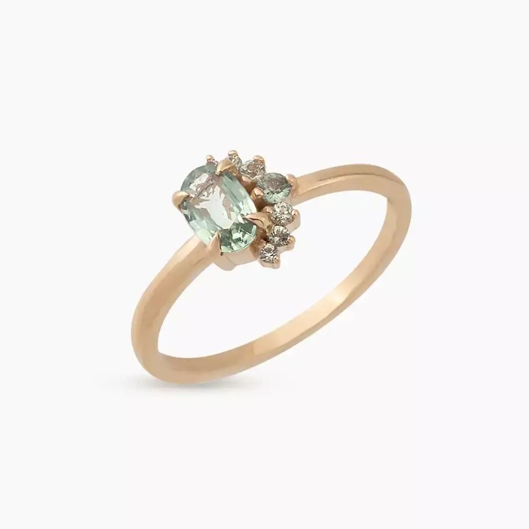 Dear 0.69 CT Green Safir Taşlı Rose Altın Yüzük