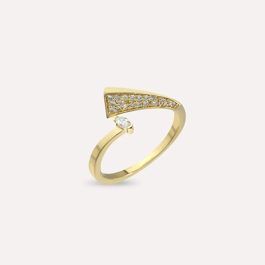Vena 0.21 CT Markiz Kesim Pırlanta Taşlı Sarı Altın Yüzük