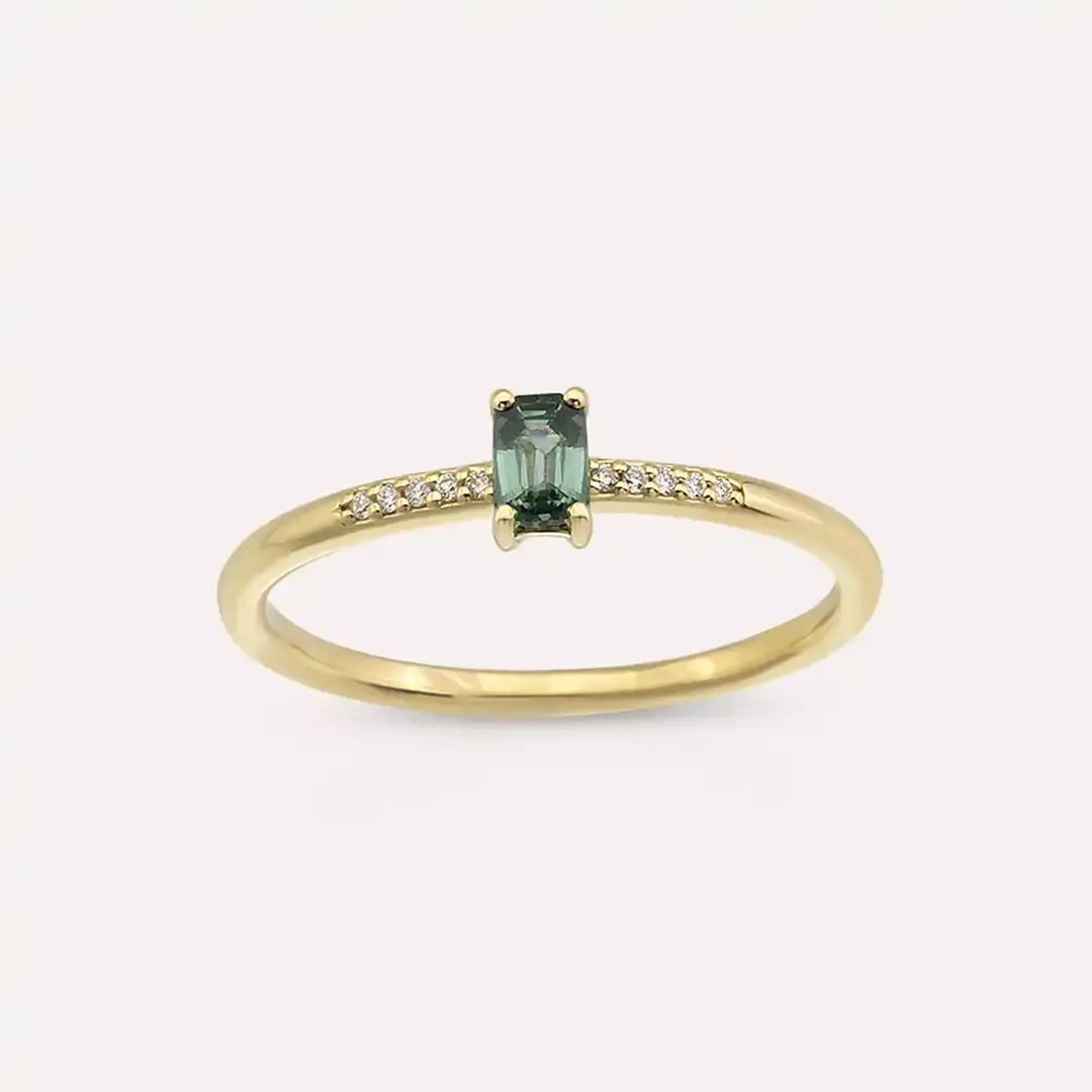 Lena Green Safir ve Pırlanta Taşlı Sarı Altın Yüzük